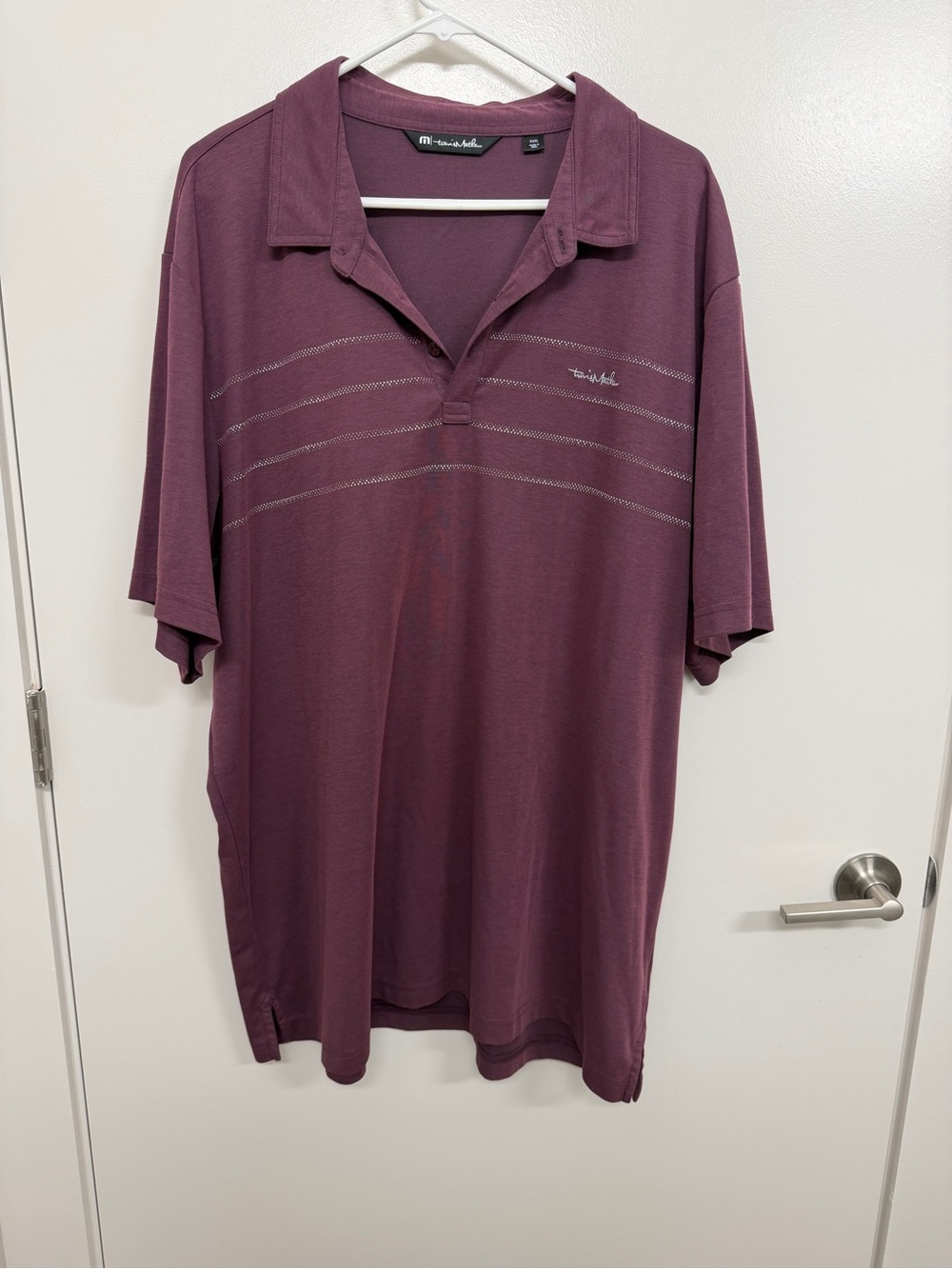 Travis Mathew Men's Plum Short-Sleeve Polo with Subtle Stripe